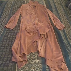 Pink Suede knee length jacket with zaps size large